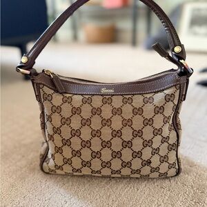 Gucci Beige and Brown Monogram Shoulder Bag